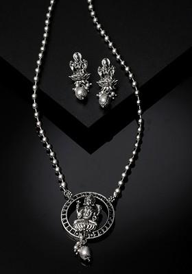 Silver Plated Oxidised Necklace And Earrings