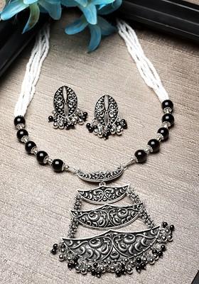Silver Plated Pearl Bead Oxidised Jewellery Set