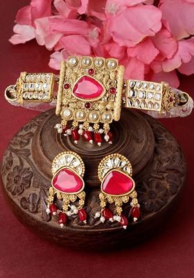 Gold Plated Kundan Stone Stud Jewellery Set