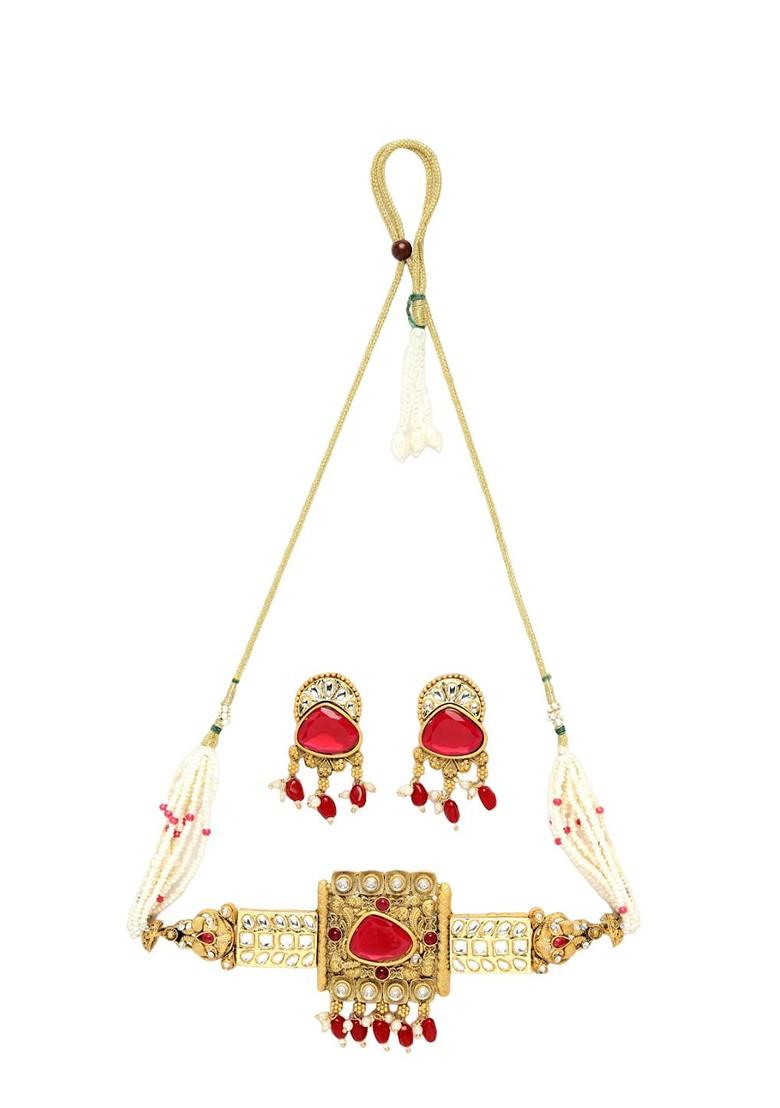 Gold Plated Kundan Stone Stud Jewellery Set
