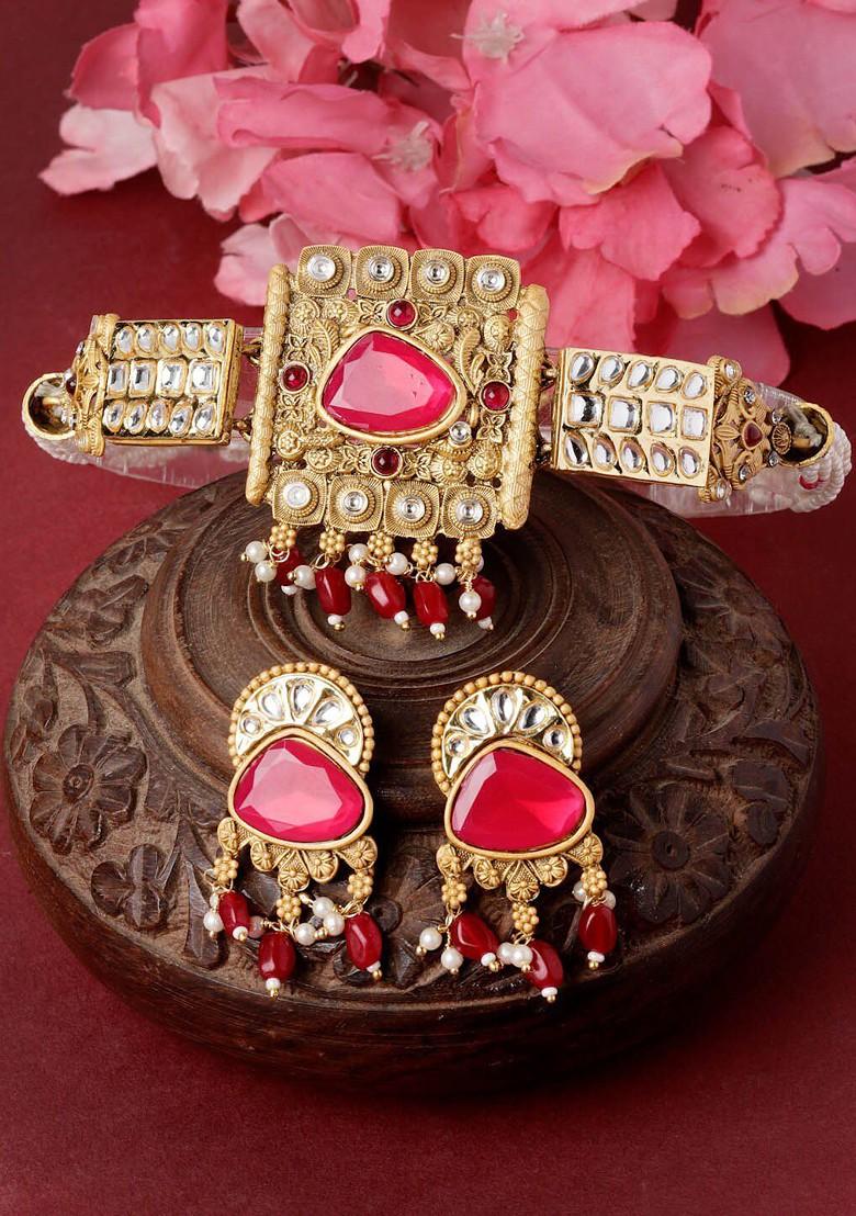 Gold Plated Kundan Stone Stud Jewellery Set