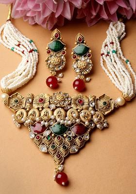 Gold Plated Artificial Stone Stud Jewellery Set