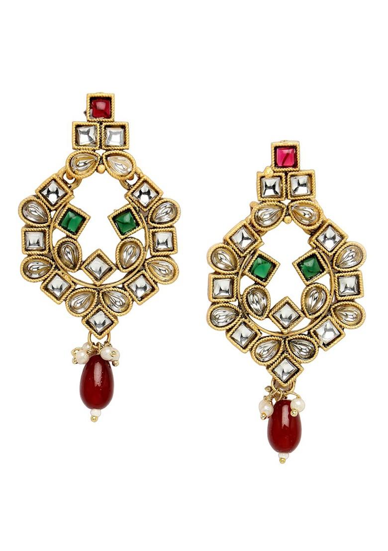 Gold Plated Kundan Stone Stud And Bead Jewellery Set