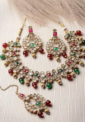 Gold Plated Kundan Stone Stud Jewellery Set