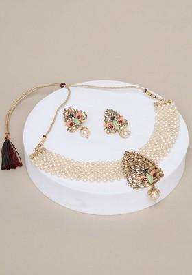 Gold Plated Artificial Stone Stud Jewellery Set