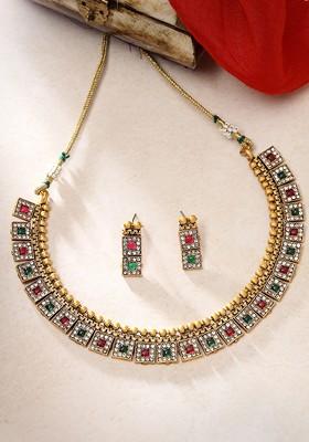 Gold Plated American Diamond Stud Jewellery Set