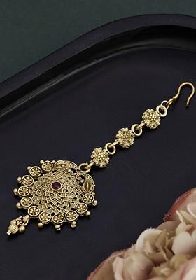 Gold Plated Stones Studded and Beads Maang Tikka