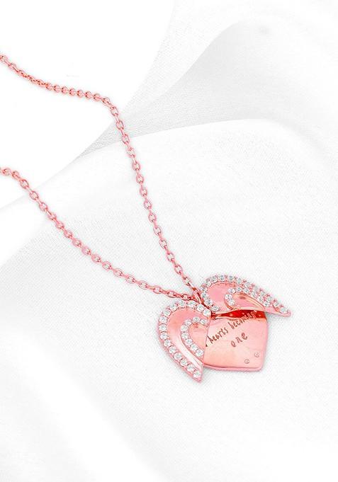 Indya X Giva 925 Sterling Silver Rose Gold Plated Cz Studded Heart Pendant With Chain