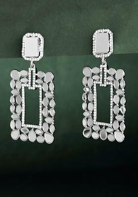 Silver Plated Stone Studded Contemporary Drop Earrings