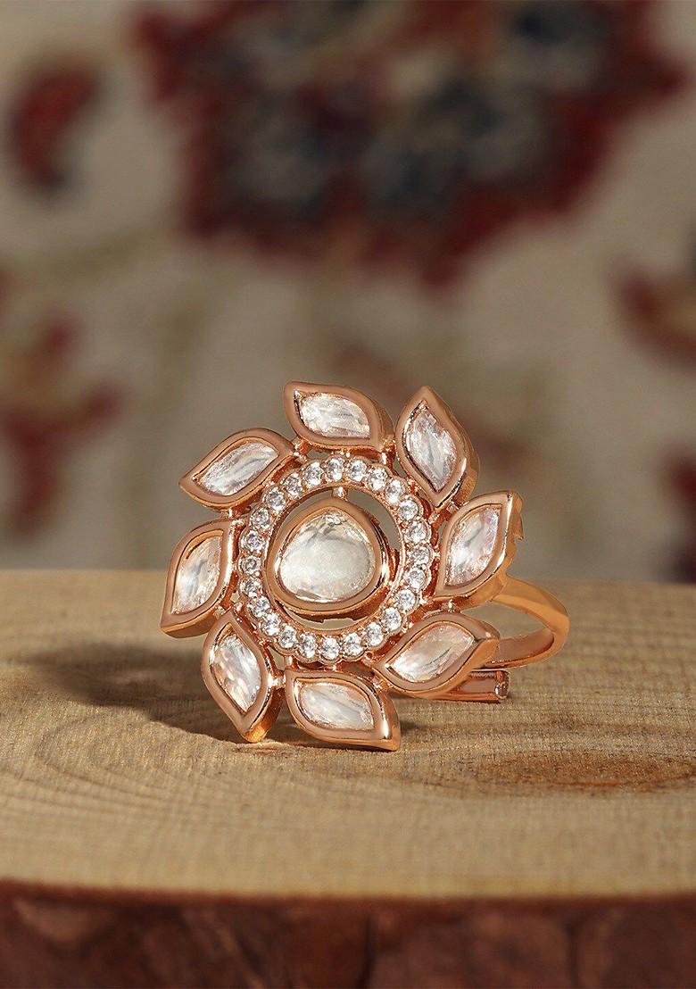Buy Women Rose Gold Plated Cubic Zirconia Studded Adjustable Ring
