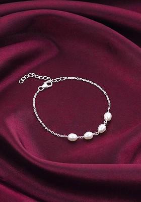 Indya X Giva 925 Sterling Silver Pearl Rhodium Plated Wraparound Bracelet
