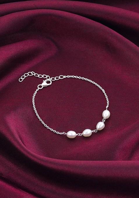 Indya X Giva 925 Sterling Silver Pearl Rhodium Plated Wraparound Bracelet