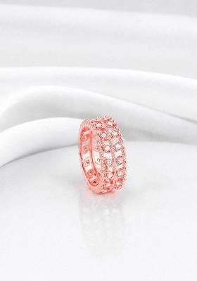 Indya X Giva 925 Sterling Silver Rose Gold Plated Stones Studded Leafy Finger Ring