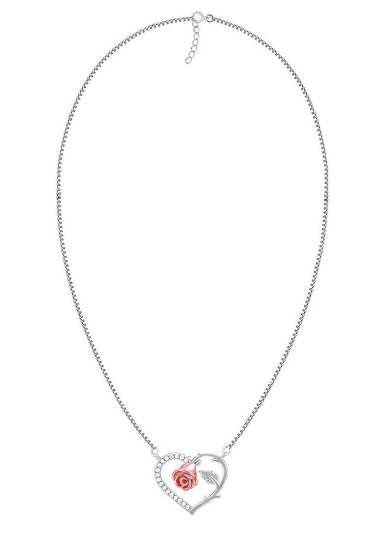 Indya X Giva 925 Sterling Silver Rhodium Plated Heart Of Rose Garden Minimal Necklace