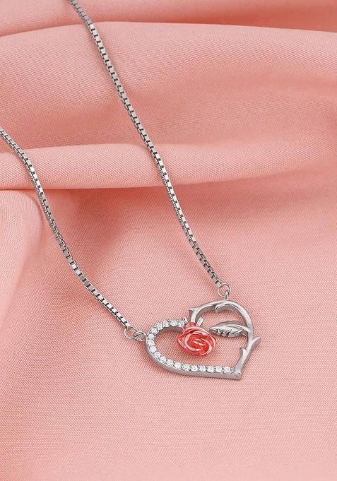 Indya X Giva 925 Sterling Silver Rhodium Plated Heart Of Rose Garden Minimal Necklace