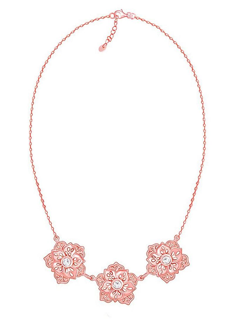 Indya X Giva 925 Sterling Silver Rose Gold Plated Stone Studded Floral Necklace