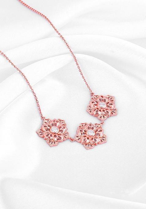 Indya X Giva 925 Sterling Silver Rose Gold Plated Stone Studded Floral Necklace