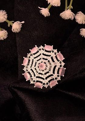 Silver Plated Cubic Zirconia Stones Studded Floral Adjustable Finger Ring