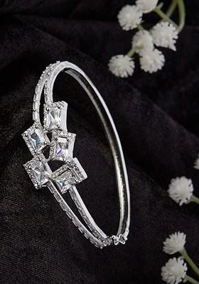 Silver Plated Cubic Zirconia Bangle Style Bracelet