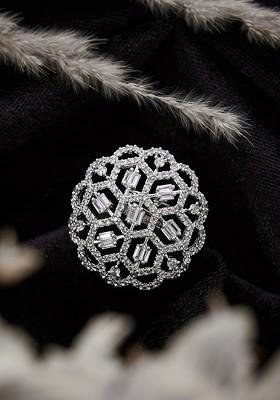 Silver Plated Cubic Zirconia Stones Studded Floral Adjustable Finger Ring