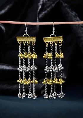 German Silver Silver Plated Artificial Stones Studded And Beads Beaded Earrings