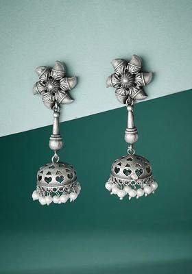 Silver Plated German Silver Beads Beaded Dome Shaped Oxidised Jhumkas