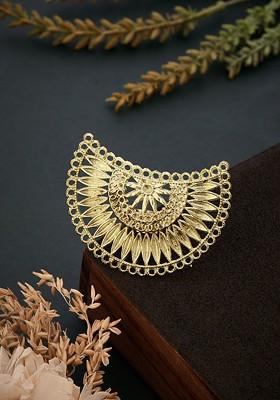 Gold Plated German Silver Crescent Moon Shaped Adjustable Finger Ring