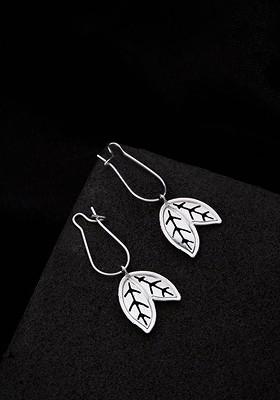 Silver Plated German Silver Leaf Shaped Oxidised Drop Earrings