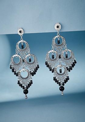 Silver Plated German Silver Beads Beaded Contemporary Oxidised Drop Earrings