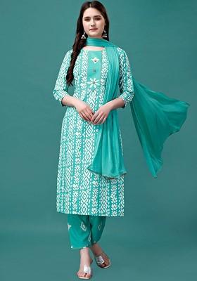 Bandhani Printed Gotta Patti Pure Cotton Kurta With Trousers And Dupatta