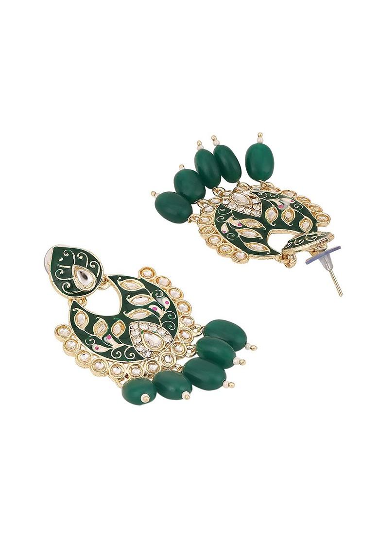 Gold Plated CZ Studded And Beaded Necklace And Earrings