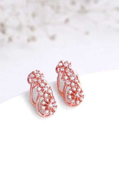 Indya X Giva Rose Gold Plated Zircon Studded Contemporary Studs Earrings