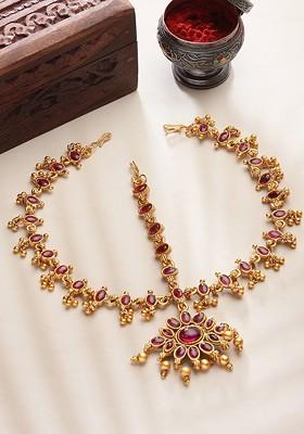 Gold Plated Stone Studded Reversible Matha Patti Head Jewellery