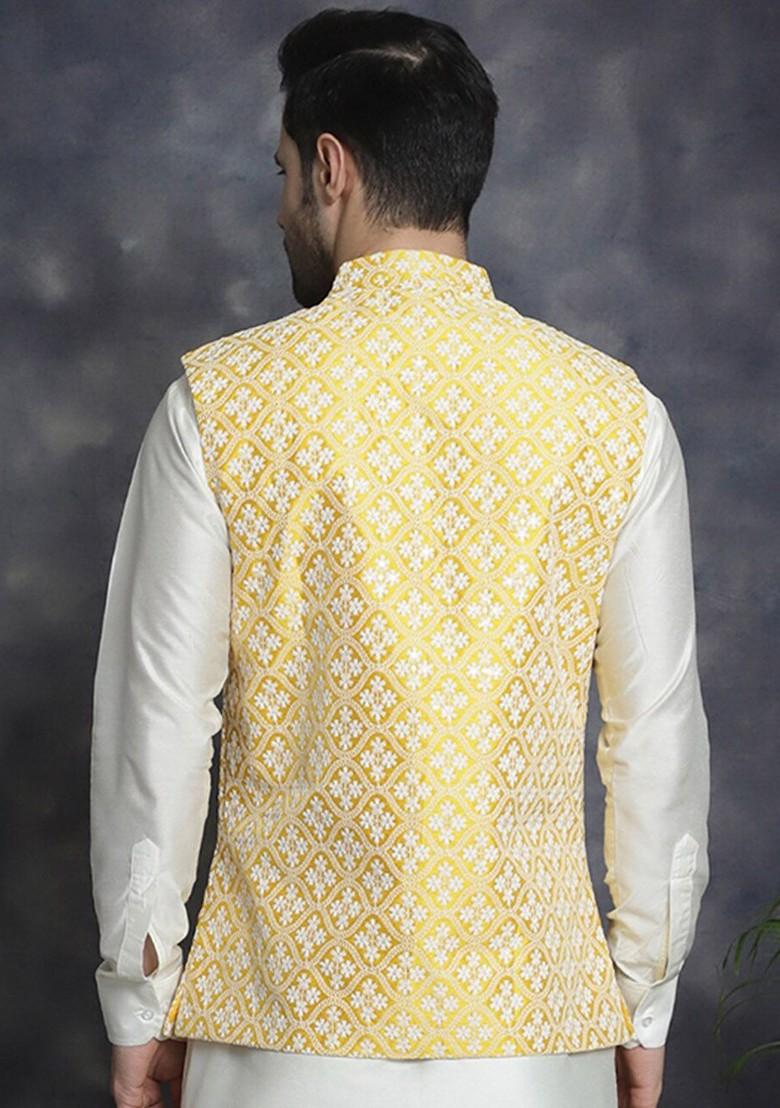 Buy Mustard Yellow Ethnic Motifs Embroidered Nehru Jacket