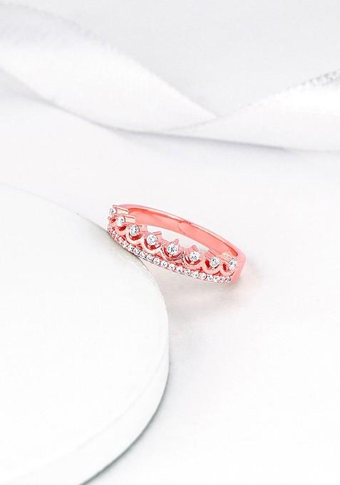 Indya X Giva 925 Sterling Silver Rose Gold Plated Stone Studded Finger Ring