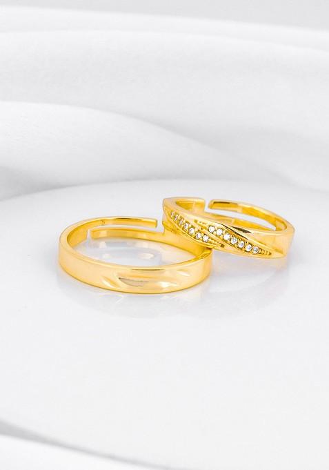 Indya X Giva Set Of 2 Gold Plated 925 Sterling Silver Stone Studded Finger Rings