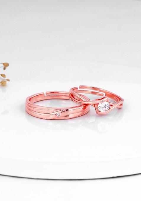 Indya X Giva Set Of 2 Rose Gold Plated 925 Sterling Silver Stone Studded Finger Ring