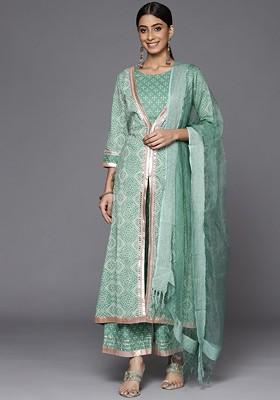 Bandhani Printed High Slit Gotta Patti Pure Cotton Kurta With Palazzos And Dupatta