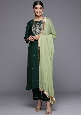 Ethnic Motifs Embroidered Regular Kurta With Trousers And Dupatta
