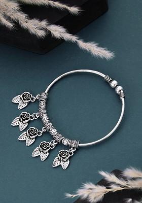 German Silver Plated And Floral Shaped Adjustable Bangle