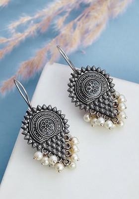 Silver Plated Beaded Contemporary Drop Earrings