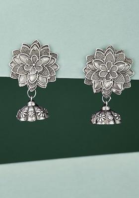 Silver Plated Contemporary Oxidised Jhumkas
