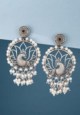 Silver Plated Beaded Contemporary Drop Earrings