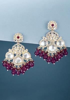 Gold Plated Kundan Studded Contemporary Chandbalis