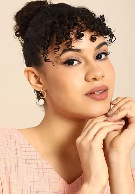 Women Gold-Plated Pearl Studded Circular Hoop Earrings