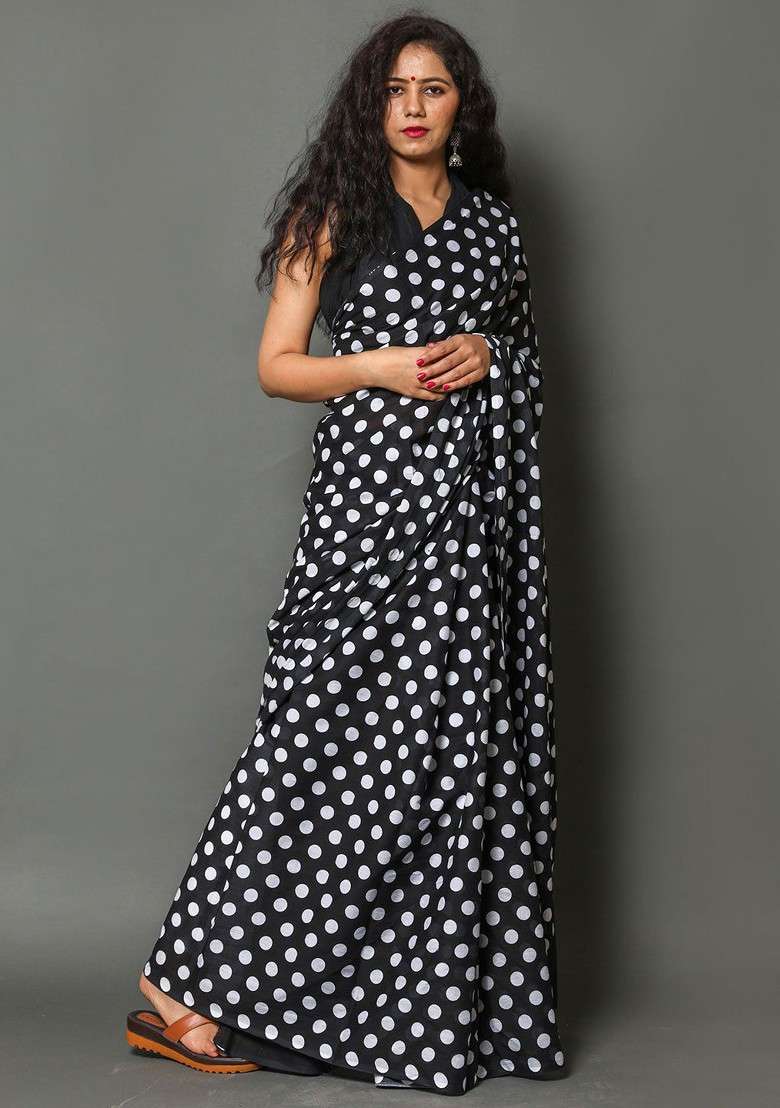Buy Women Polka Dot Printed Pure Cotton Saree - 27593142 - Saree Sets - Indya