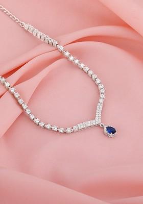 Indya X Giva Rhodium Plated 925 Sterling Silver Stone Studded Necklace