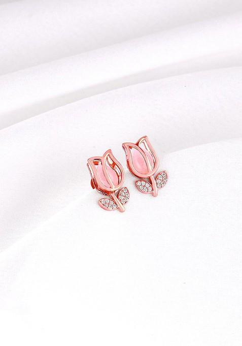 Indya X Giva Rose Gold Plated 925 Sterling Silver Floral Studs Earrings