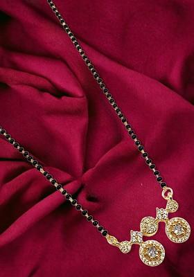 Black Gold-Plated AD Stone Studded And Beaded Mangalsutra