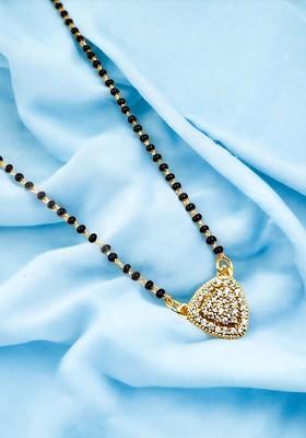 Black Gold-Plated AD Stone Studded And Beaded Mangalsutra